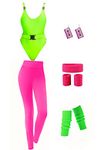 MIAIULIA Womens 80s Workout Costume Outfit 80s Accessories Set Leotard Neon Legging Earring Leg Warmers Headband Wristbands Belt L