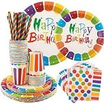 INUAN 125Pcs Rainbow Birthday Party Tableware Set, Party Paper Plates Cups Napkins Straws Rainbow Birthday Party Supplies Kids Birthday Party Decorations for 25 Guests