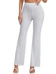 SAGIBO Ribbed Stretchable Pants for Women, Boot Cut Bell Bottom Trousers, Casual, Gym, Jogging, Light Weight, Medium, White