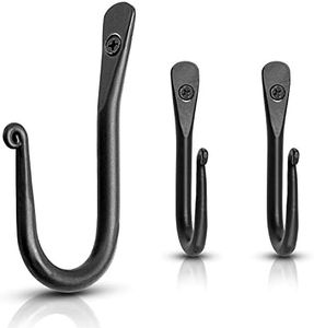 Stur-De Decorative Hooks for Wall - Wall Hooks for Hanging Coats, Hats, & Bags, Versatile Towel Hooks for Bathrooms or Kitchen - Wrought Iron Hanging Hooks - Pack of 3, Black - 2 x 0.35 x 3.75 Inches