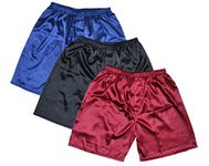 Pilply Men's Satin Boxers Shorts 3 Pack Underwear , M, Black Blue Red