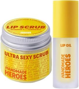 Handmade Heroes Turmeric Lip Scrub & Vitamin C Lip Oil – 100% Natural, Vegan Lip Care Set for Dry, Dark, Dull Lips – Brightening & Nourishing Treatment Duo