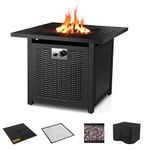 Gas Fire Pit, 28" Fire Table with Waterproof Protective Cover & Lava Stones, 72.5 * 72.5 * 67.5 cm, 14.5 kW, Gas Fireplace Garden, Including Table Top & Protective Grille, Gas Fire Pit Outdoor