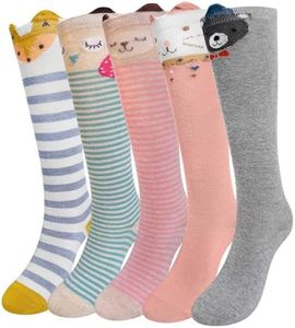 ZFSOCK Calzini Ginocchio Bambina Ragazze: Calzini Lunghi Senza Cuciture in Cotone - Calzettoni al Ginocchio Cartoon Caldo Righe Colorati per Bimba Compleanno Regalo di Natale Taglia 31-34 Volpe