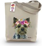 Yorkie Tote Bag - Gifts for Mom - Yorkie Lover Gift - Flower Crown yorkie Totes -Handmade Totes - Yorkie Canvas Totes - Cute Yorkshire Terrier Reusable Shopping Bag - Grocery Bag - Handbag - Beach Bag
