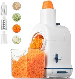 Rallador electrico, Aobosi Cortador Verduras Electrico con Gran Tolva para Zanahorias Enteras,Patatas, 3 Cuchillas y Motor Silencioso, caja de almacenamiento-Actualizar