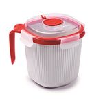 Snips Microwave Mug, Microwave Soup Mug with Lid, 0,70 LT, 14,5 x 14,5 x 12 cm, Microwave Container, White and red, 100% Made in Italy, 0% BPA