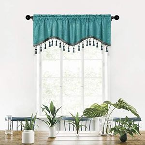 ELKCA Double-Sided Chenille Window Curtains Tier for Kitchen Turquoise Scalloped Valance for Living Room,Pack of 1(Turquoise, 52" W x 18" L)