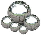Nerien Gazing Ball, Stainless Steel Garden Mirror Globe, Polished Ornament Sphere, Hollow Floating Reflective Hemisphere, for Home Pond Outdoor Swimming Pool Decoration, Silver, 5Pcs