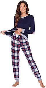UNibelle Pijamas de Mujer Manga Largas Ropa de Dormir de 2 Piezas Otoño Pyjama Azul Marino S