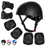 Helmet Pad Set, Kids Bike Helmet Set Skateboard Knee Pads, Protective Gear Set Adjustable for Girls Kids 3-10 Years Old (Black)