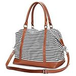 S-ZONE Women Travel Tote Canvas Weekender Bag Carryon Shoulder Duffel PU Leather Purse