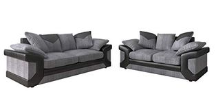 Amazing Sofas LARGE DINO CORNER SOFAS OR 3 & 2 SEATER JUMBO CORD GREY BLACK BEIGE BROWN (grey black)