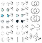 JeweBella 19Pairs Small Earrings Women Set Surgical Steel Cartilage Helix Earrings Hypoallergenic Star Moon Flatback Earrings Zirconia Hoop Earrings Piercing Stud Earrings for Women Men