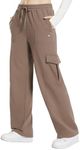 BALEAF Womens Cargo Sweatpants Wide Leg Sweat Pants with Pockets Mid Rise Dance Athletic Fleece Lined Tan 2XL