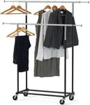 SimpleHouseware Double Rod Portable Clothing Hanging Garment Rack, Black