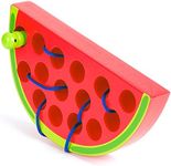 USATDD Wooden Lacing Watermelon Toy Threading Montessori Activity Learning Early Development Educational Wood Block Puzzles Travel Game for Baby Toddler and Kids