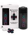 Playstation Water Bottle & Keychain Gift For Adults & Kids | Gaming Sports Drink 18oz | Boy & Girl Gamer Present | Black Waterproof & Straw Drinking Cup