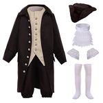 BPURB Kids Colonial Costume 18th Century Colonial America Costume Boys Baroque Rococo Aristocrat Costume Deluxe Halloween Costume (8, Brown Set)