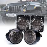Xprite LED Smoke Lens Turn Signal Lights with Halo DRL and Parking Function & Front Fender Side Marker Amber Light Assembly Replacement Combo Compatible with 2007-2018 Jeep Wrangler JK & Wrangler Unlimited