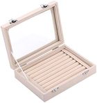 Ivosmart Velvet Glass Ring Jewelery Display Storage Box Tray Case Holder Earring Organizer Stand (Beige)