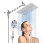 Rain Shower Head with Handheld, Lanhado 8'' High Pressure Rainfall 9 Settings Shower Head with 11'' Extension Arm, Holder & Hose, Anti-leak Waterfall, Chrome