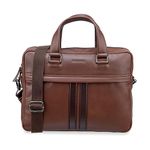 MAI SOLI Alpha Genuine Leather Compact and Slim Laptop Bag for Men with Shoulder Strap, Convertible Backpack For Office And Travel. Fits up toto 14-16 inch Briefcase Office Bag (Brown)