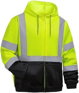 DPSAFETY High visibility Hoodie for Men,Class3 Hi Vis Hoodie with Zipper,Reflective Hooded Hood,Construction work Safety Sweatshirt with Large front Pocket for Men/Women Black Bottom 5XL