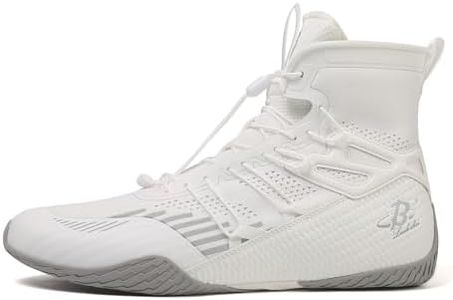 Men’s Boxing Shoes Lightweight High-Top Training Shoes with Drawstring – Supportive Gym Footwear for Fighters White/Grey