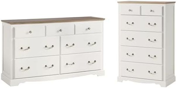AMERLIFE 2 Piece Bedroom Set Including Farmhouse 7 Drawer Dresser and 6 Chest of Drawers, Wood Tall Dressers Organizer with Metal Handle for Bedroom, White