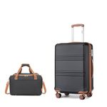 Kono Luggage Sets of 2 Piece Lightweight 55x40x22cm ABS Hard Shell Travel Carry on Suitcase with TSA Combination Lock + Ryanair 40x20x25cm Cabin Bag (Black/Brown, 20 Inch Luggage Set)