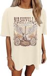 KIMSOONG Nashville Tshirt for Women Country Concert Shirts Vintage Graphic Tee Band Tees Oversized Tennessee T Shirts Apricot