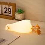 KWQBHW Lying Flat Duck Night Light, LED Cute Duck Lamp for Kids, Silicone Light Up Duck Dimmable Nursery Nightlight, Rechargeable Bedside Touch Lamp for Girl Boy