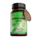 Natural Answers 120 x Ashwagandha 1000mg Per Tablet | 4 Month Supply of High Strength Vegan Tablets (Not Capsules or Pills) of Pure Powder UK Made Anxiety Relief