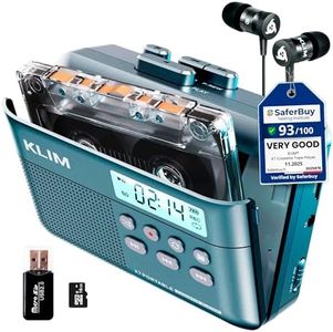 KLIM K7 Cassette Tape Player - Cassette to MP3 Converter - Portable - Built-in Microphone & Speaker - Rechargeable Battery - Earphones - 16GB SD Card - Blue
