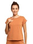 TREZZZIA Solid Stylish Round Neck Short Sleeve Organic Cotton T-Shirt for Women. (in, Alpha, M, Regular, Nutmeg)