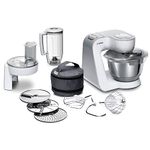 Bosch Food Processor Series 4 MUM58W20, Stainless Steel Bowl 3.9 L, Mixer 1.25 L, Planetary Mixer, Dough Hook, Beater and Whisk Stainless Steel, Continuous Shredder, 3 Slices, 1000 W, White