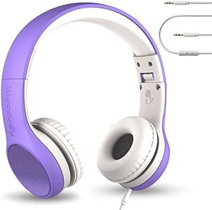 LilGadgets Connect+ Style On-Ear Kids Headphones with Microphone - SharePort Technology, SoftTouch Padding, Detachable Cable, Noise Reduction, Durable & Adjustable - Purple