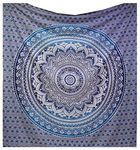 raajsee Large Blue Ombre Mandala Tapestry Wall Hanging, Indian Cotton Beach Throw Blanket, Hippie Elephant Queen Boho Decor, Meditation Yoga Mat Rugs, A 210x220cm