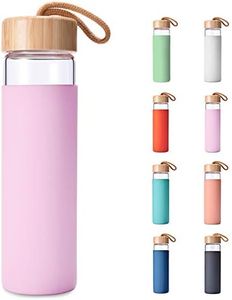 Yomious 20 Oz Borosilicate Glass Water Bottle with Bamboo Lid and Silicone Sleeve - BPA Free, Pink Lavender