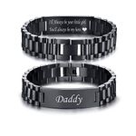 VNOX Daddy Gifts Mens Bracelets Black Stainless Steel Masculine Link Bracelet Personalized Engraved DAD Birthday Christmas Father Day Jewelry Gift for Men DAD Father