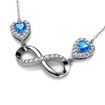 DEPHINI - Infinity Necklace - 925 Sterling Silver - CZ Crystal Pendant - Fine Jewellery Love - 18" Premium Rhodium Plated Silver Chain - Aqua Cubic Zirconia