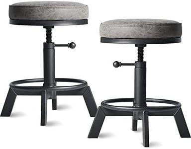 BOKKOLIK Industrial Bar Stools-Standard Height Chairs-Swivel Pu Seat-Kitchen Island Stool-Height Adjustable 15-21inch(Set of 2)