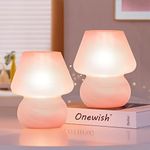 ONEWISH Mushroom Lamp Table Lamps for Bedroom Set of 2 Nightstand Light, Small Glass Nightlight Fully Dimmable Desk Lamp for Dining, Living, Nursery, Vanity, Gift for Girls Women Pink