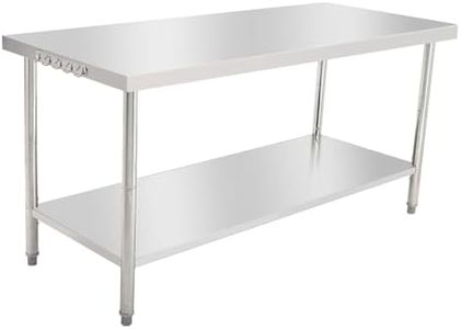 GarveeTech 72 in x 30 in Stainless Steel Table for Prep & Work, Kitchen Food Prep Table with Hooks, Heavy Duty Metal Table with Adjustable Under Shelf for Warehouse, Garage, Hotel and Home