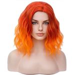 BERON 14" Women Girls Short Curly Bob Wavy Wig Body Wave Halloween Cosplay Daily Party Wigs (Ombre Orange)