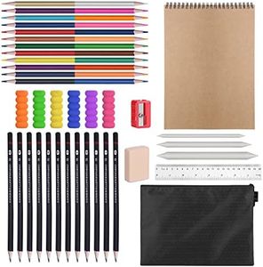Drawing Sketching Pencils Set, 38pcs Art Kit with Black Zipper Bag, Sketch Book, Dual Ended Colouring Pencils, Eraser, Sharpener, Art Pencils Sketching Set for Adults Kids Beginners Drawing Sketching