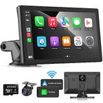 Skisea Wireless Apple Carplay Screen,Portable 9'' Touch Screen Apple Carplay and Android Auto,2.5K Dash Cam,1080p Backup Camera DVR,Drive Mate Carplay Navigation with Mirror Link/Siri/FM/Bluetooth