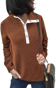 BTFBM Women Fashion Quilted Pattern Lightweight Zipper Long Sleeve Plain Casual Ladies Sweatshirts Pullovers Shirts Tops (Buttons Khaki, Small)