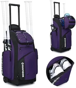 KAVIGOR Rolling Baseball Bag with Wheels, 60L Capacity Softball Bag Holds 4 Bats for Boys and Girls, Youth Equipment Bag with Shoe Compartment